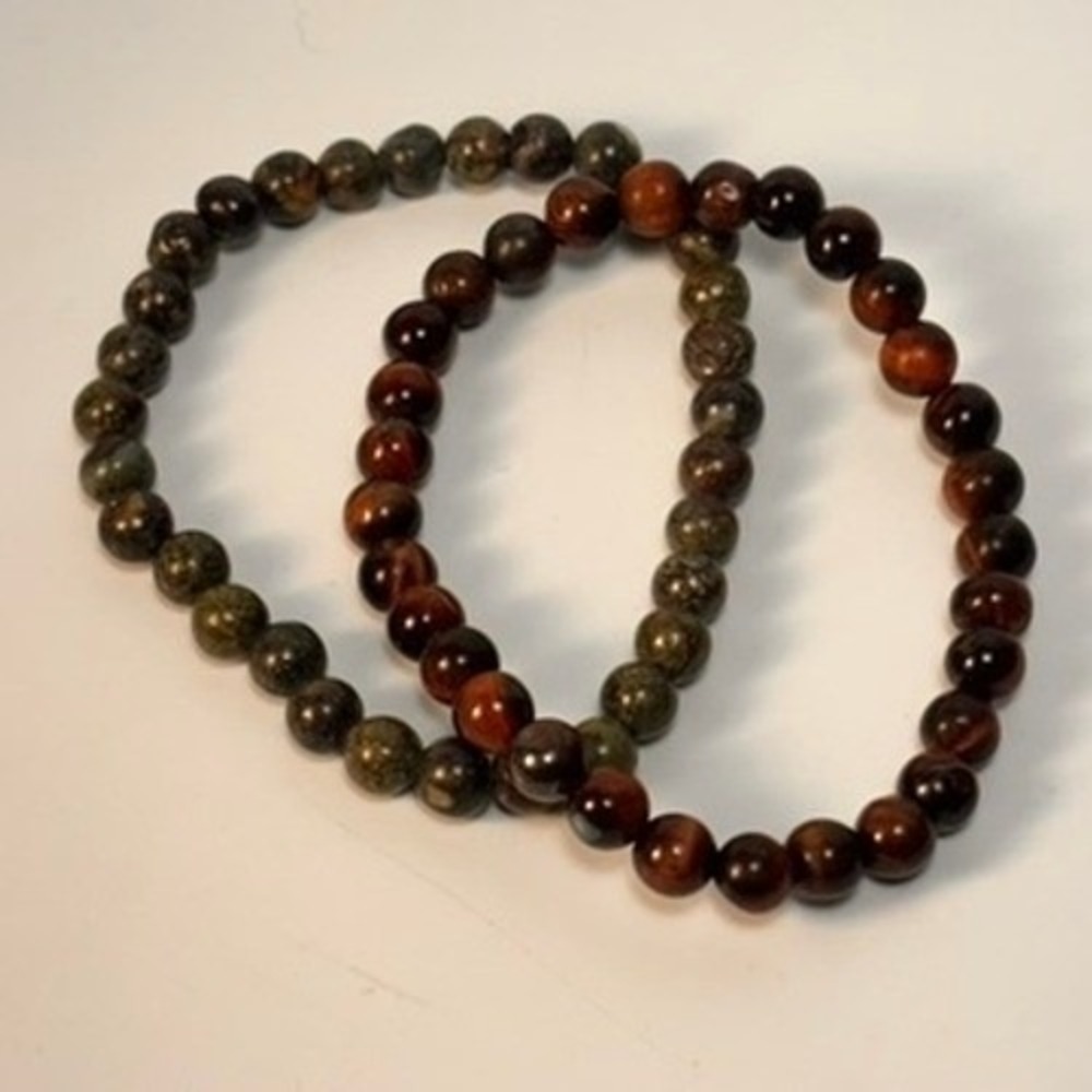 Beaded Stretch Bracelet Set Brown Green Tiger Eye Jasper Boho Minimalist Witchy